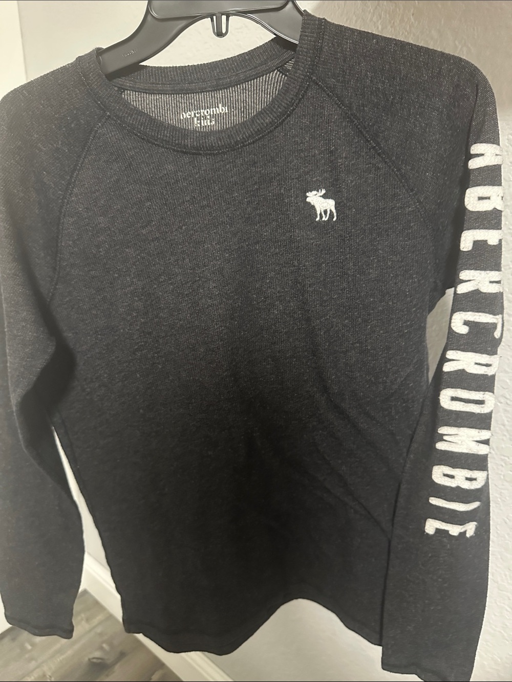 abercrombie kids Charcoal Black Long Sleeve Tee with White Logo